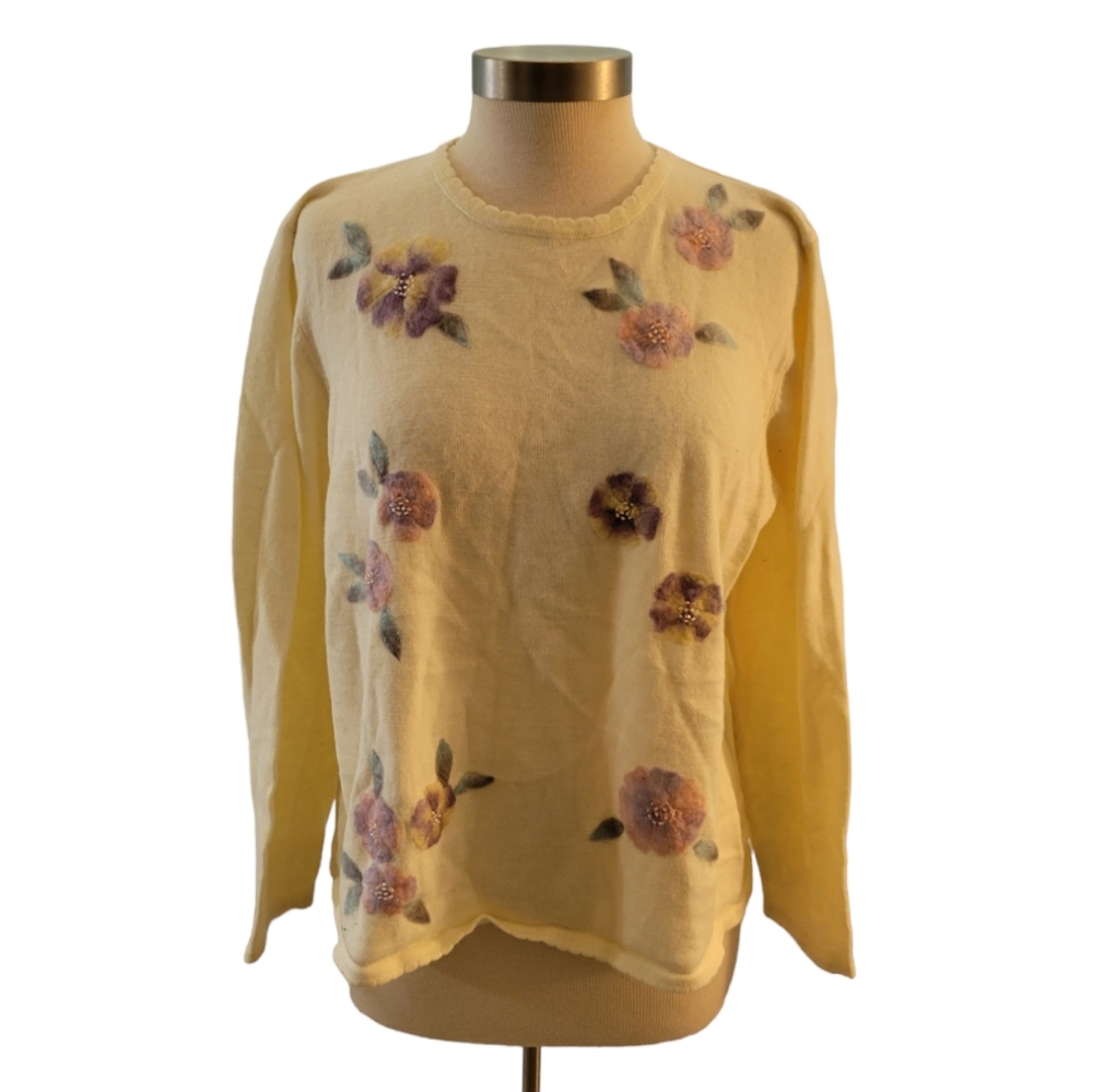 Vintage Alfred Dunner Sweater Felted Flowers